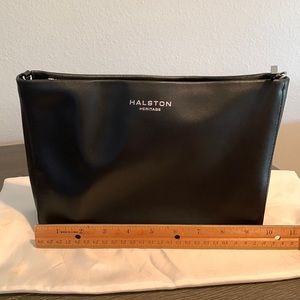 Halston Heritage black leather chain strap handbag clutch crossbody